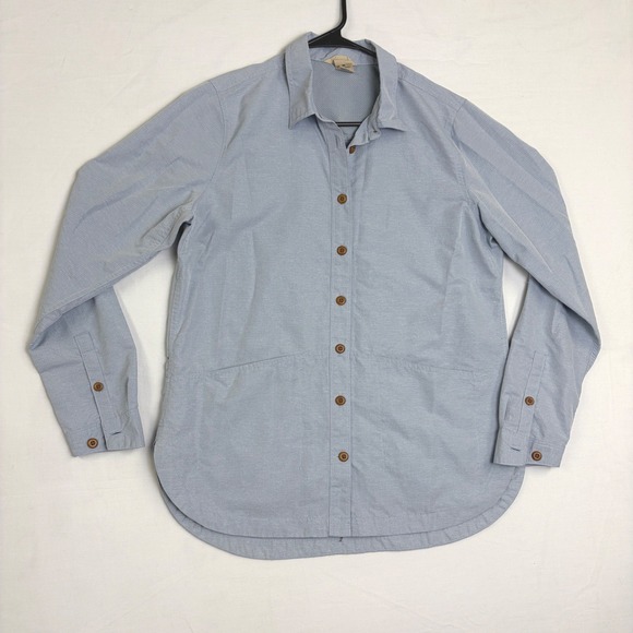 Duluth Trading Co Tops - Duluth Trading Co Womens Grey/Blue Roll Tab Long Sleeve Hiking Fishing Shirt Med